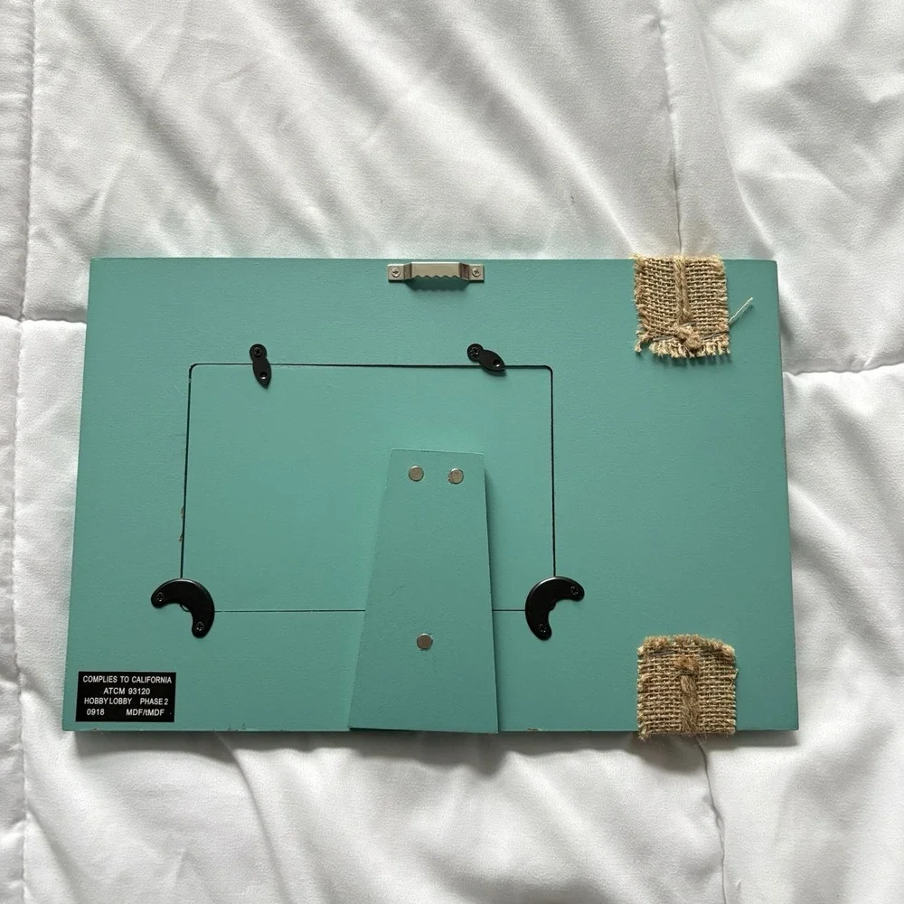 Hobby Lobby Blue Cream Wooden Picture Frame 4x6 Burlap Flowers Country‎ Western